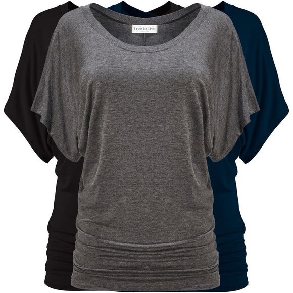 Fashion-Forward 3 Pack Tunic Tops with Dolman Sleeves - Plus Sizes Available - Picture 1 of 6